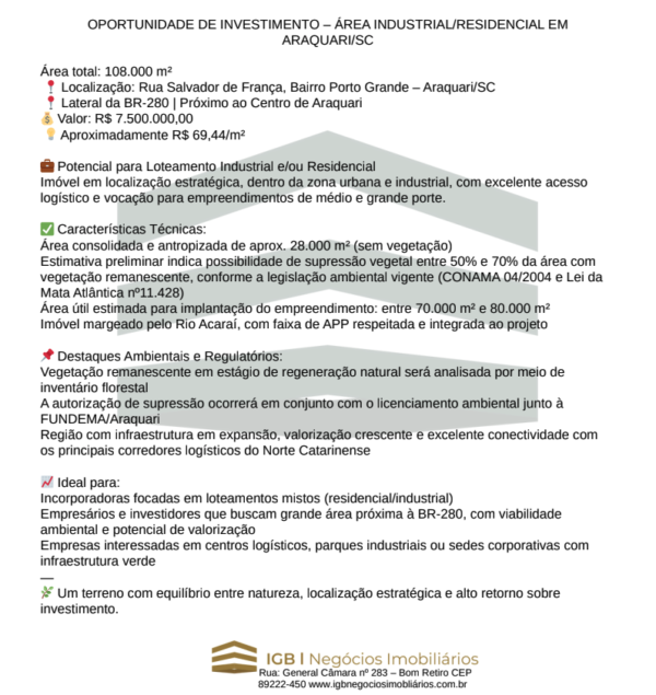 0070 – ÁREA INDUSTRIAL/RESIDENCIAL (108.000 M²) - Imagem 2